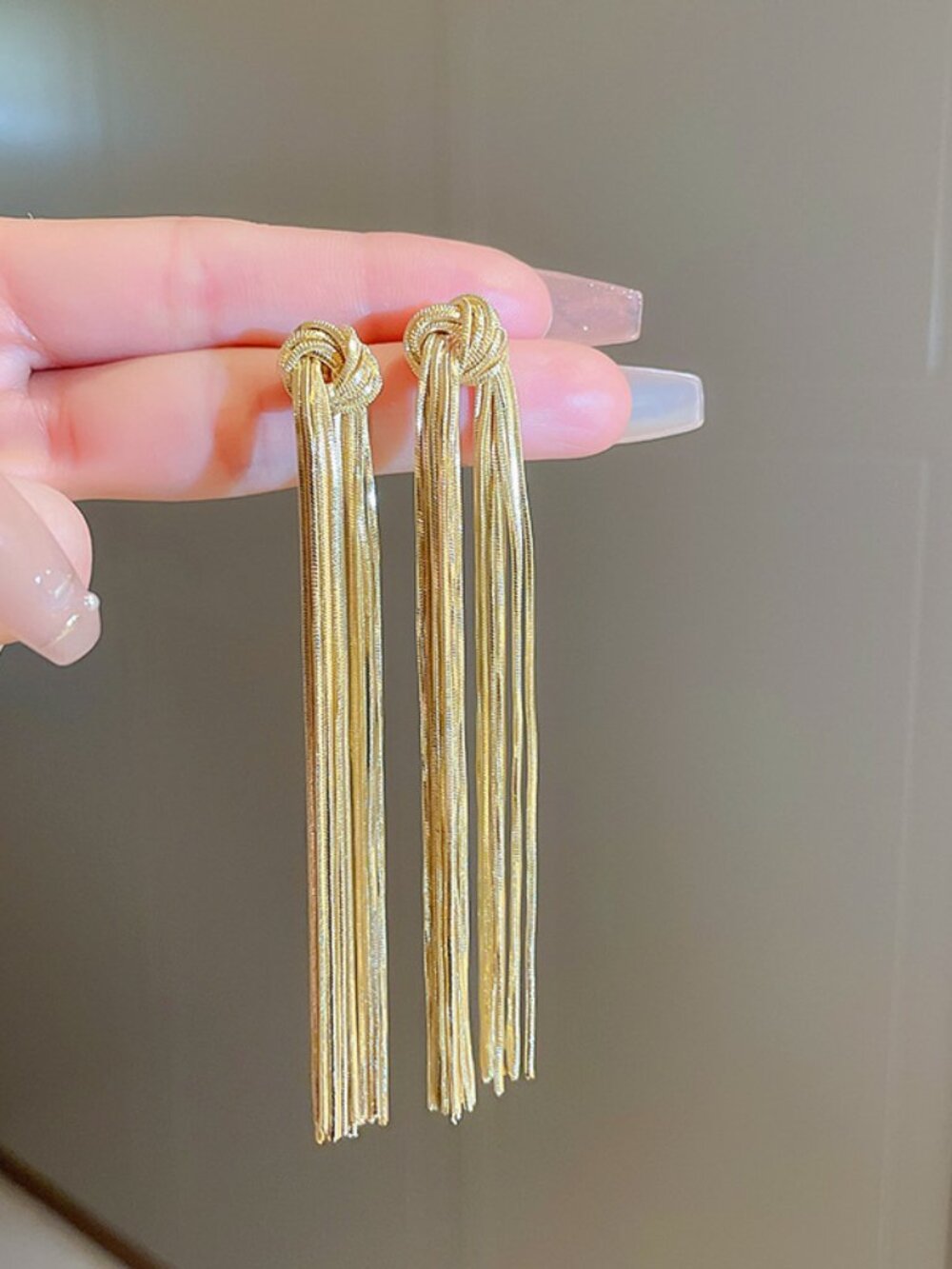 Gold Knot Tassel Earrings Long Statement Fringe Earrings Vintage Glam Gold Party